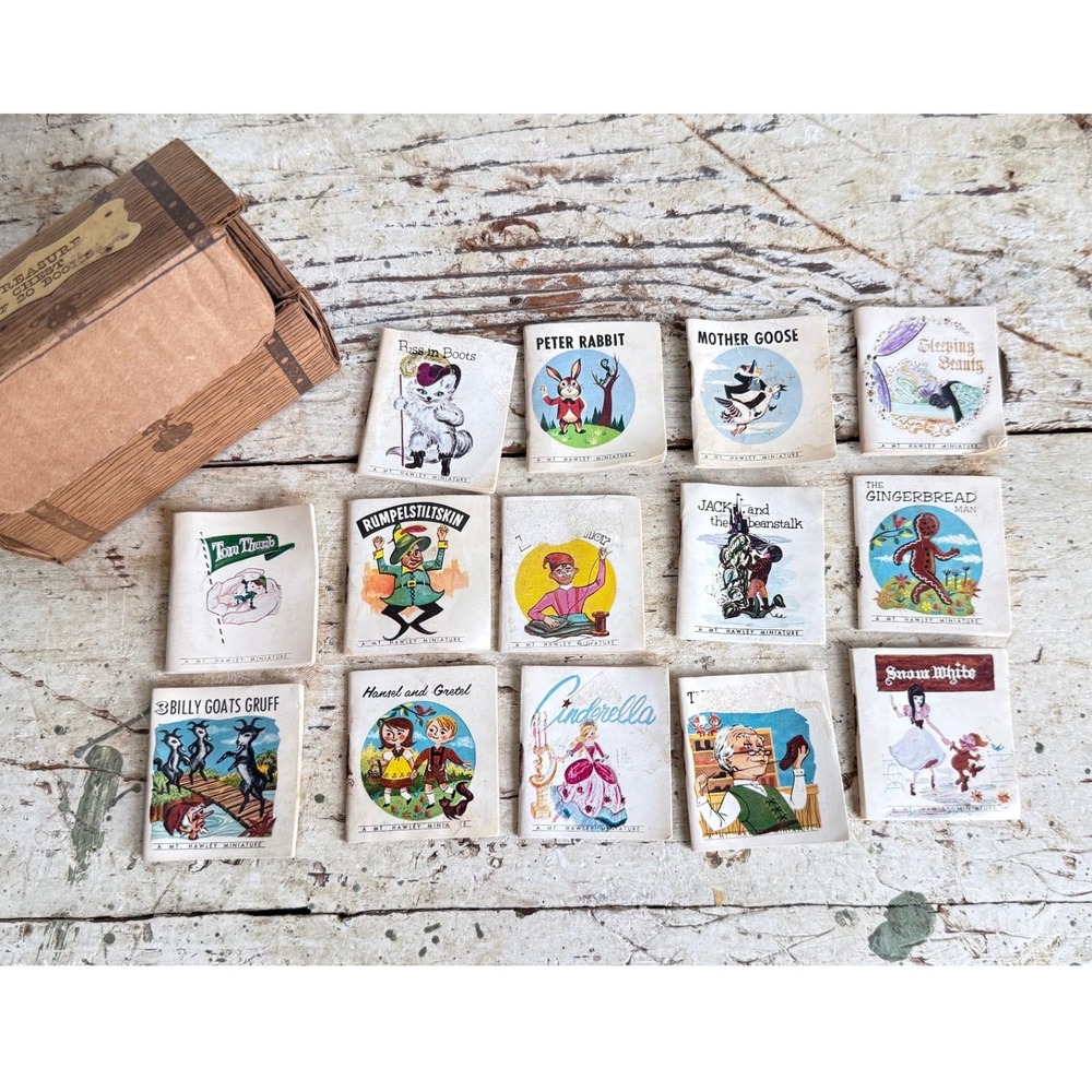 Vintage Mt Hawley Miniature Treasure Chest 20 Fairy Tale Books 1966